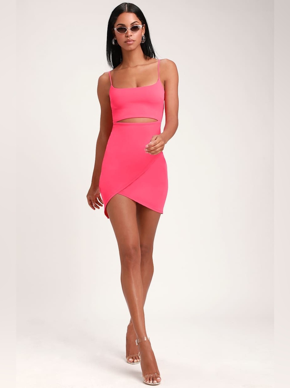 Lulus Women’s Cutout On The Town Hot Pink Cutout Bodycon Dress XS NWT